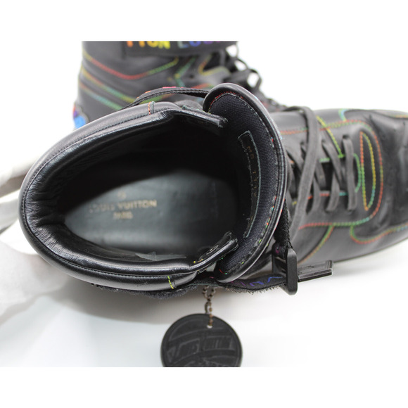 B50 Auth LOUIS VUITTON Rivoli Black Rainbow Calfskin Sneakers Sz LV 9.5 US 10.5 - Picture 7 of 7